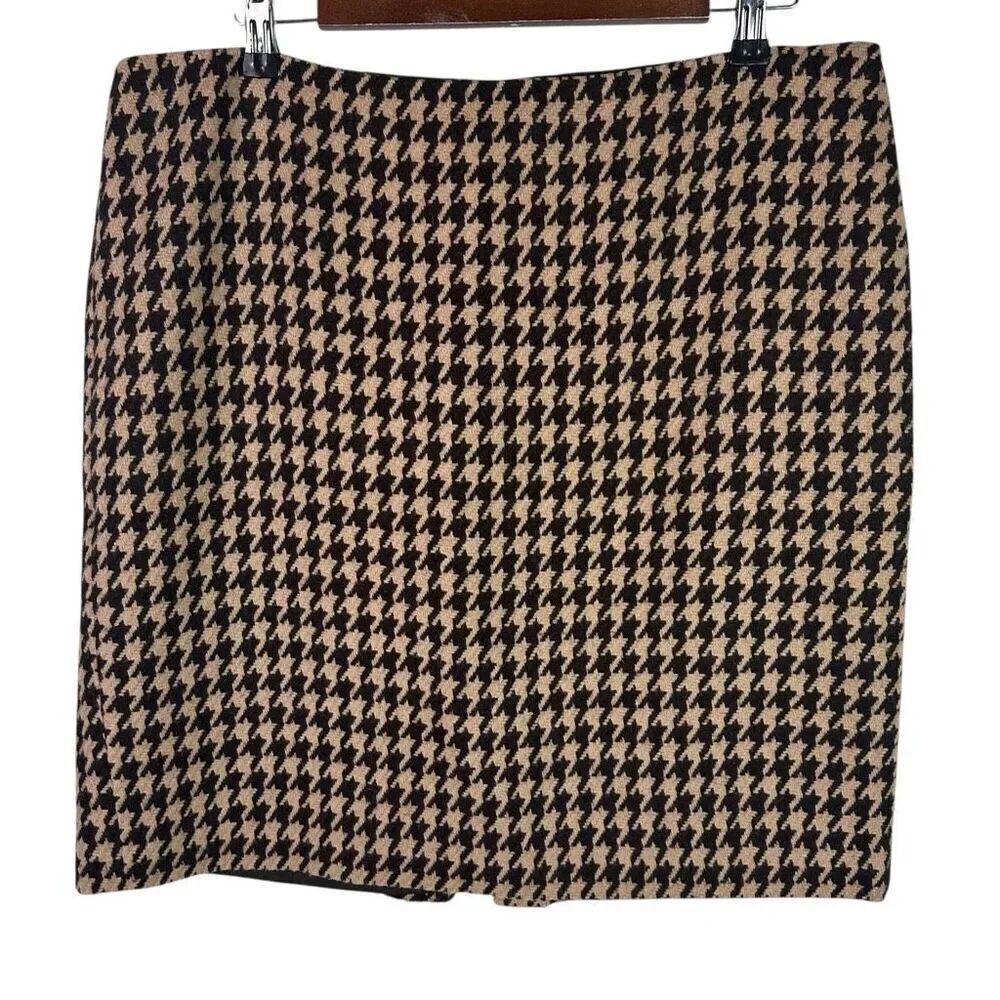 Talbots Women's Houndstooth Wool Blend Skirt size 14 Brown Camel